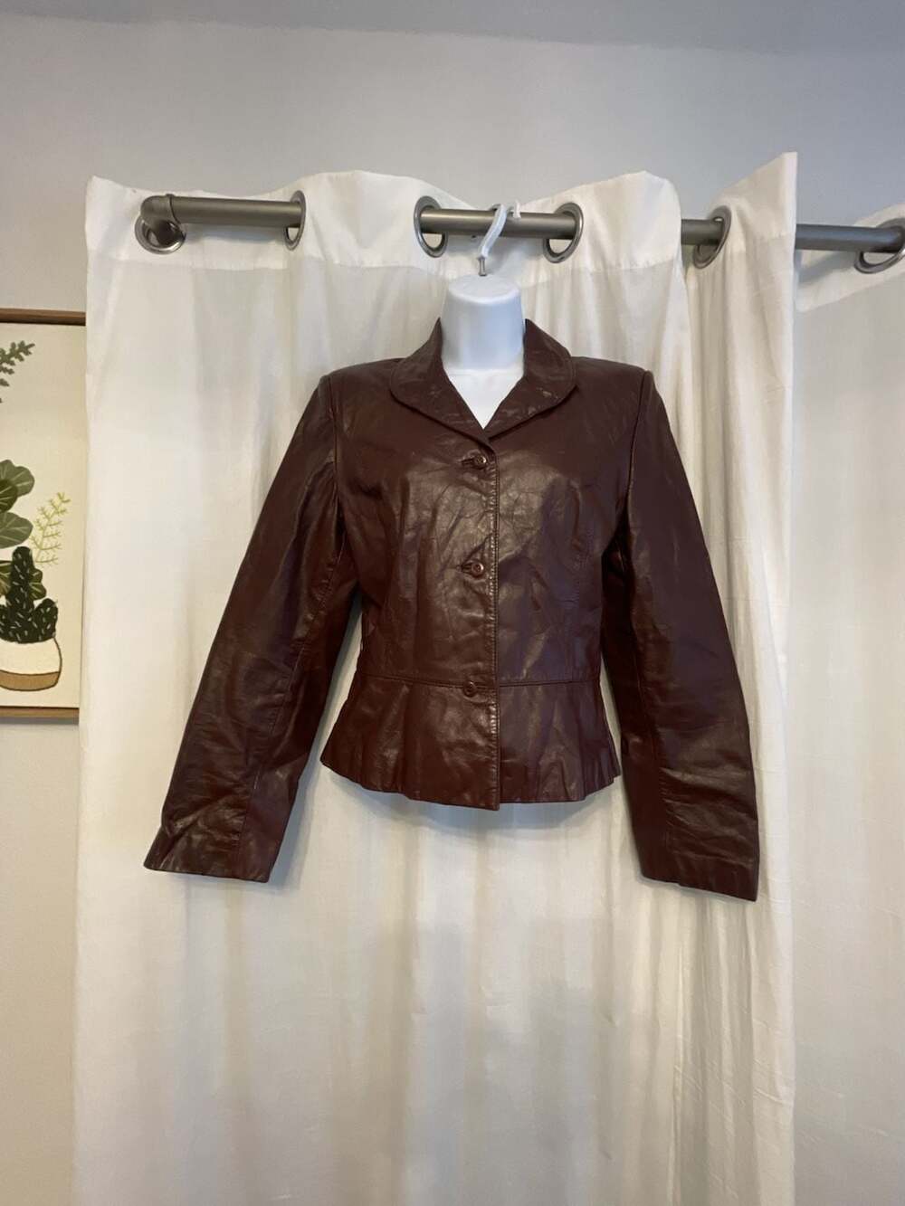Women's Brown Leather Button-Front Jacket